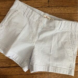 Size 14 girls EXpensive seersucker shorts blue white striped adjustable waist.